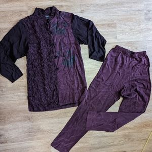 AHNI Hand Made Asian Inspired Long Sleeve Paisley and Bamboo Shirt  Pants